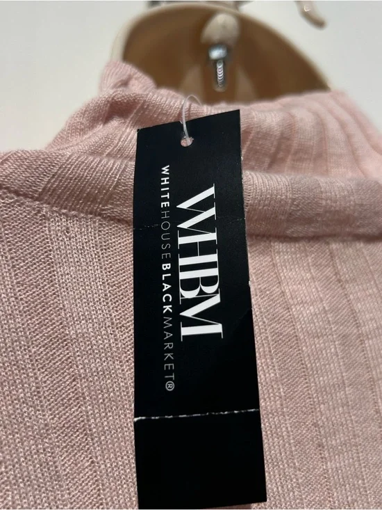 White House Black Market Lightweight Ribbed Cashmere Blend Rose Mockneck MED NWT - Picture 8 of 12